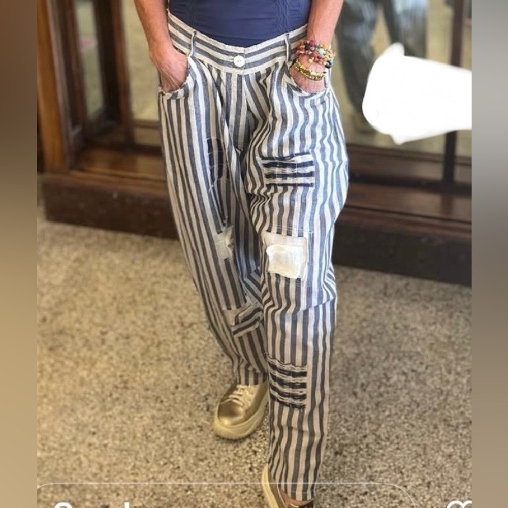 Whimsical boho blue strip pants